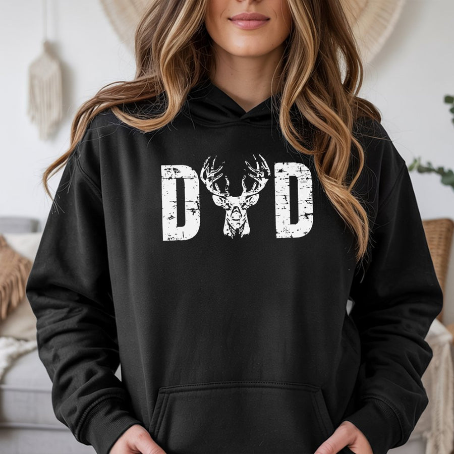 Hunting Dad Hoodie | Distressed Deer Antler Graphic | Premium Cotton Blend | Perfect Father's Day 2026 Gift for Hunter Outdoorsman