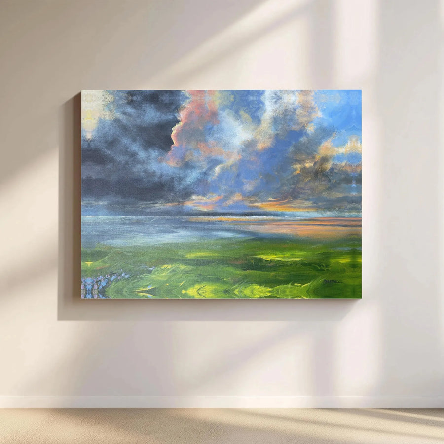 Coastal Landscape Canvas Print | Abstract Ocean Sunset Painting | Premium Gallery Wrapped Canvas | Modern Living Room Decor Gift