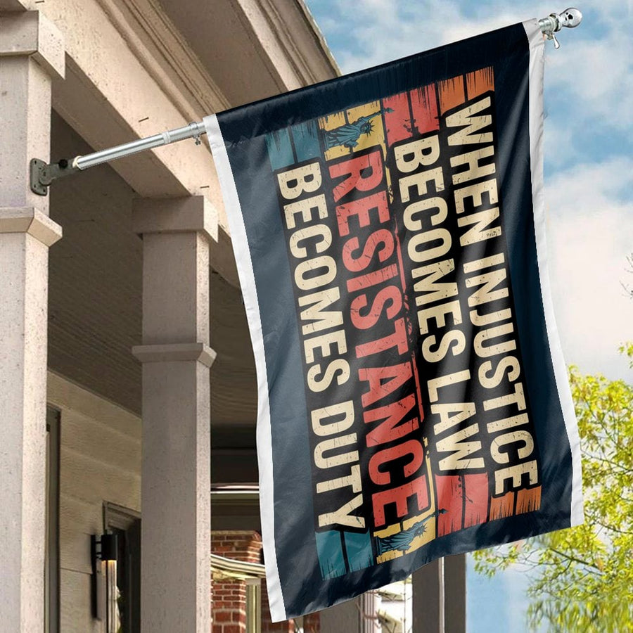 When Injustice Becomes Law Resistance Becomes Duty Flag | Retro Lady Liberty Graphic | Premium Weather-Resistant Polyester | Activist Home Garden Decor