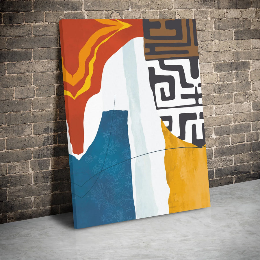 Abstract Geometric Wall Art | Modern Tribal Pattern Canvas Print | Gallery-Wrapped Premium Decor | Mid-Century Style Living Room Gift