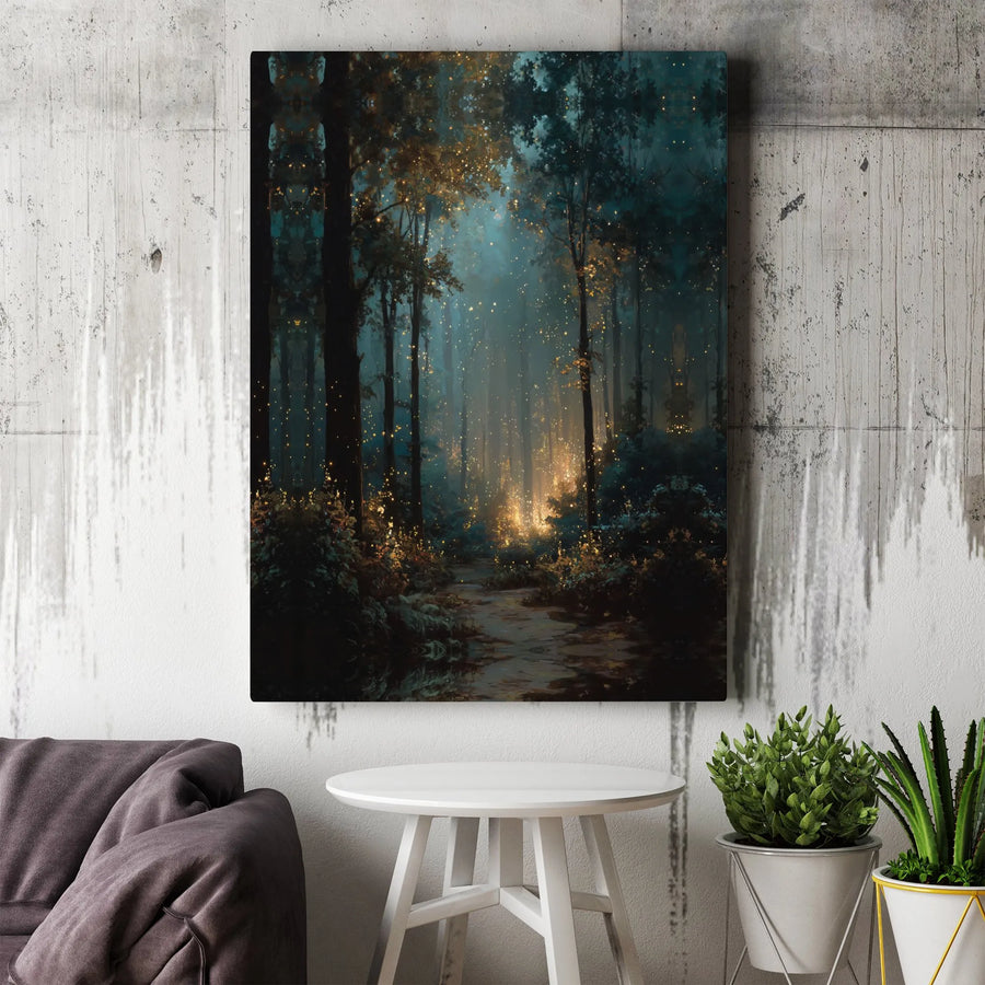 Enchanted Forest Canvas Wall Art | Magical Glowing Fireflies Landscape | Premium 1.25-Inch Gallery Wrap | Whimsical Nature Home Decor Gift