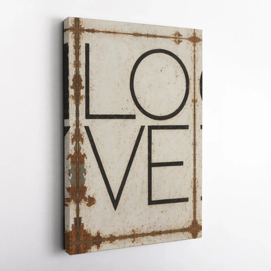 LOVE Rustic Canvas Wall Art | Distressed Industrial Metal Texture | Premium 1.25-inch Gallery Wrap | Farmhouse Home Decor & Gift