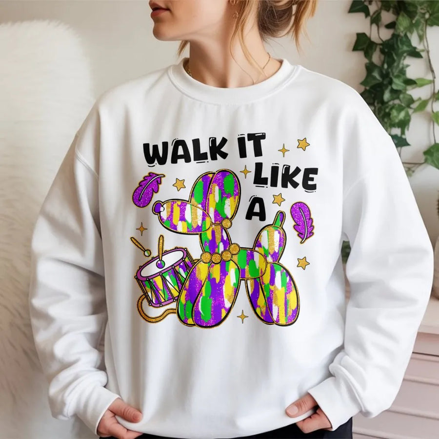 Mardi Gras Sweatshirt | Balloon Dog Parade Design | Premium Cotton Blend | Funny New Orleans Party Gift for Women and Men