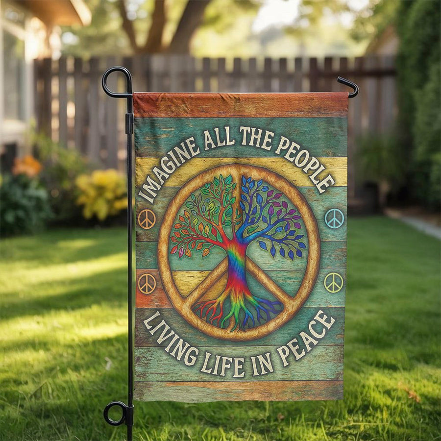 Peace Sign Garden Flag | Tree of Life Hippie Yard Decor | Durable Premium Polyester | Bohemian Outdoor Welcome Gift for Home Patio