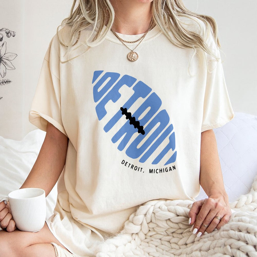 Detroit Football T-Shirt | Retro City Graphic Design | 100% Cotton Premium Tee | Gift for Michigan Sports Fans & Game Day Apparel
