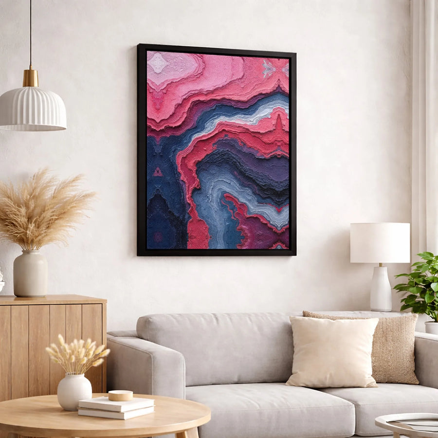 Abstract Canvas Wall Art | Pink Blue And Purple Wavy Layers | Premium Gallery Wrapped 1.25" Profile | Modern Minimalist Home Decor Gift