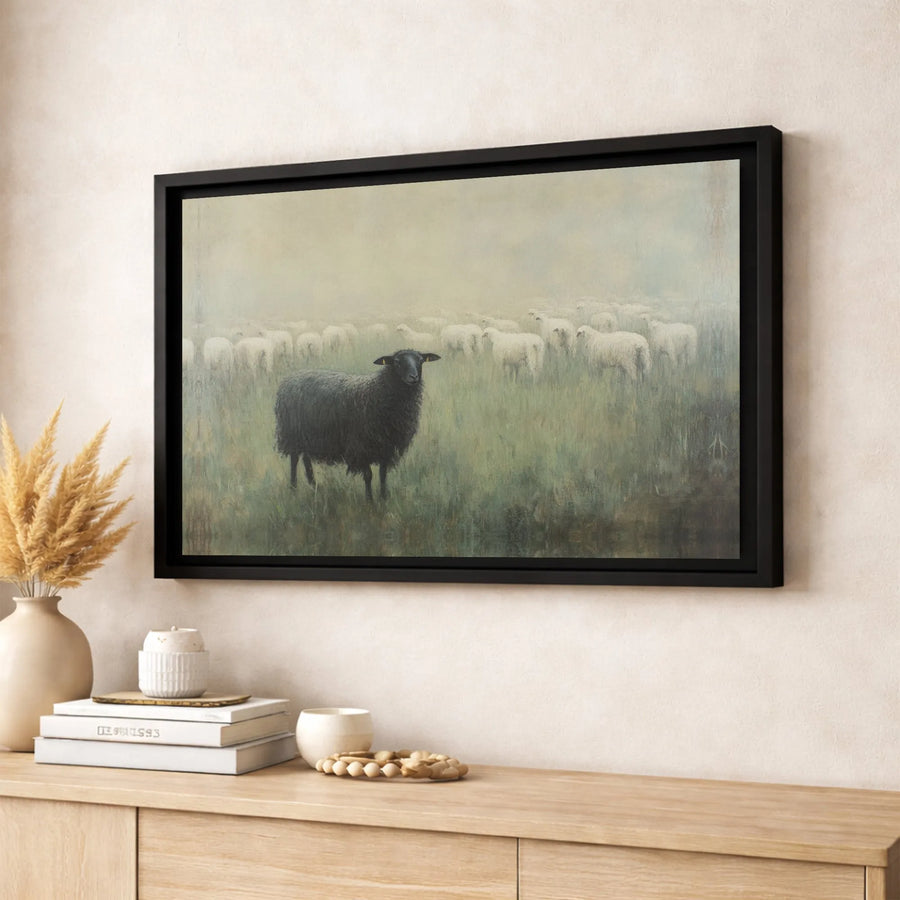 Black Sheep Painting | Rustic Farmhouse Wall Art Canvas | Premium Fade-Resistant Print | Unique Decor for Home or Office Gift
