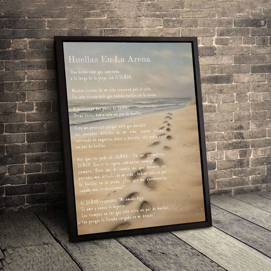Huellas En La Arena Canvas | Spanish Footprints In The Sand Religious Poem | Premium Gallery Wrapped Wall Art | Spiritual Sympathy Gift For Home