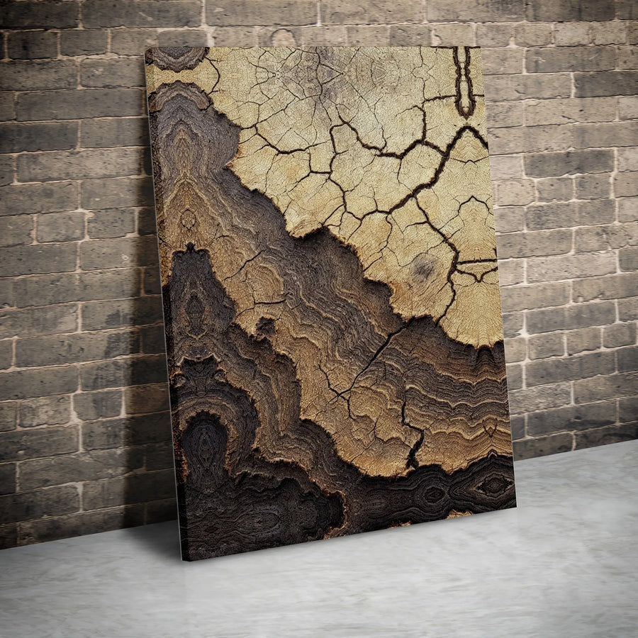 Abstract Cracked Wood Grain Wall Art | Neutral Earthy Texture Canvas Print | 1.25-Inch Gallery Wrap | Premium Modern Home Decor for Living Room