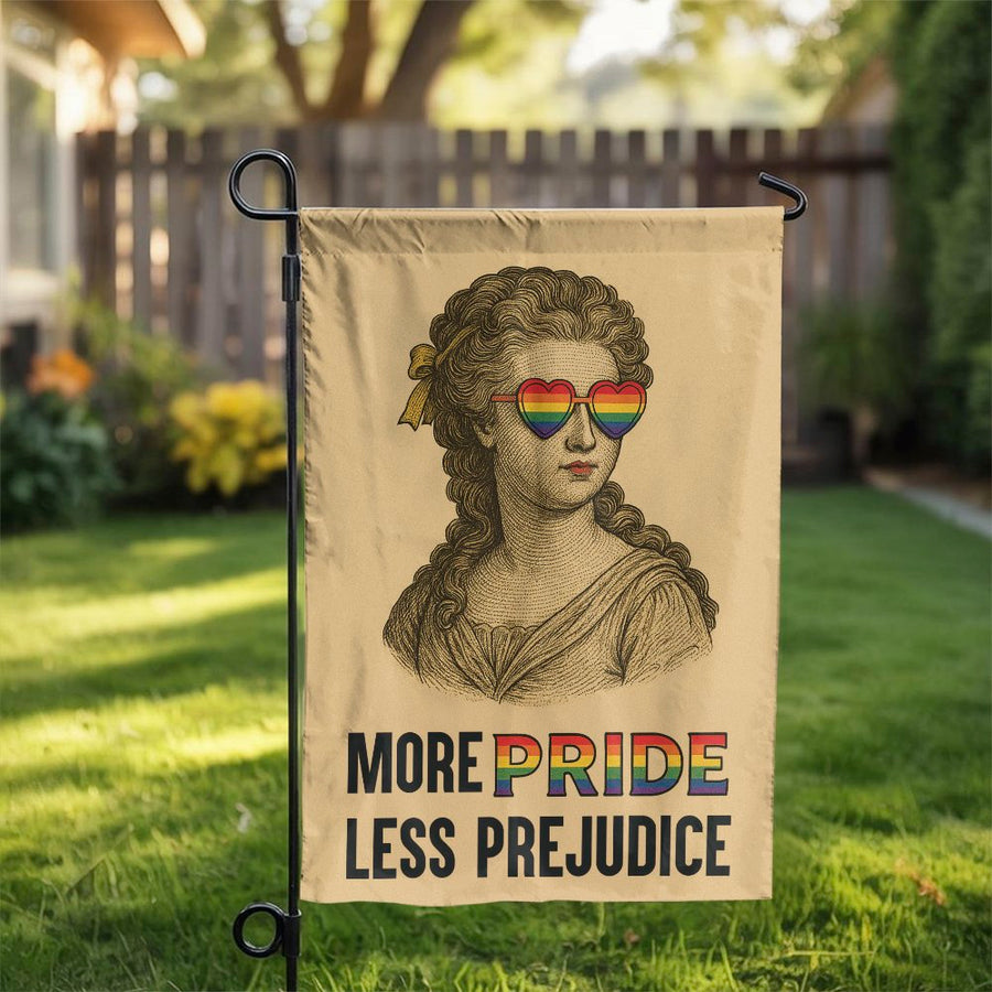 More Pride Less Prejudice Garden Flag | LGBTQ Pride Decor with Vintage Aesthetic | Weather-Resistant Polyester | Outdoor Yard Sign Gift for Proud Allies