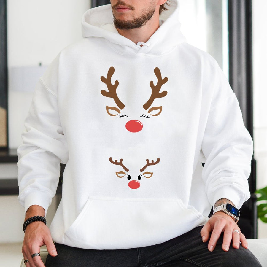 Reindeer Pregnancy Announcement Hoodie | Cute Matching Mom and Baby Design | Premium Cotton-Poly Blend | Christmas Maternity Gift for Expecting Mom