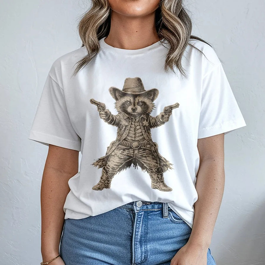 Cowboy Raccoon T-Shirt | Retro Western Gunslinger Graphic | Soft Cotton Blend Sweatshirt | Funny Unisex Animal Lover Gift