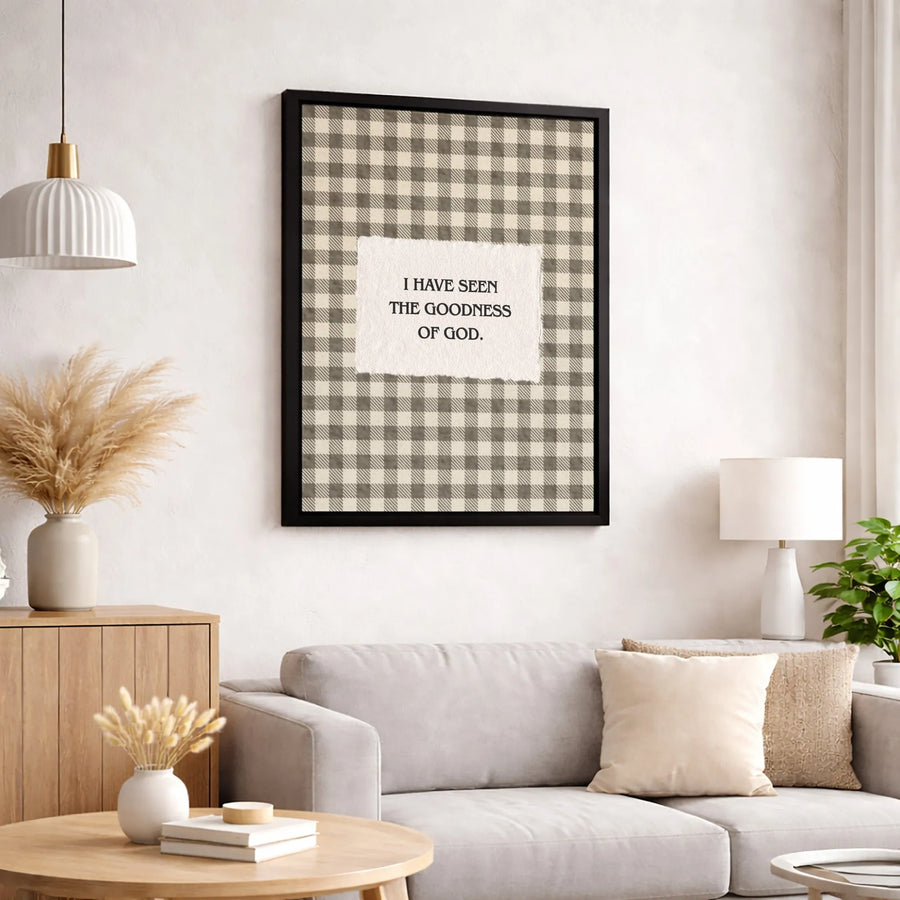 I Have Seen The Goodness Of God Canvas Wall Art | Rustic Gingham Farmhouse Print | Premium Gallery Wrap Decor | Inspirational Religious Gift for Home