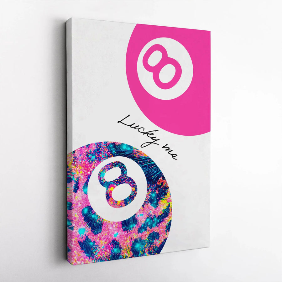 Lucky Me 8 Ball Wall Art | Vibrant Pink Aesthetic Canvas | Premium Gallery Wrap Decor | Trendy Y2K Bedroom & Dorm Room Gift