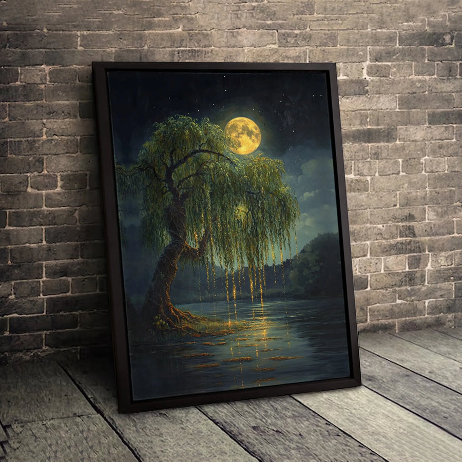 Weeping Willow Wall Art | Magical Moonlit Tree Canvas Print | Premium Gallery Wrap 1.25" Profile | Fantasy Nature Home Decor Gift
