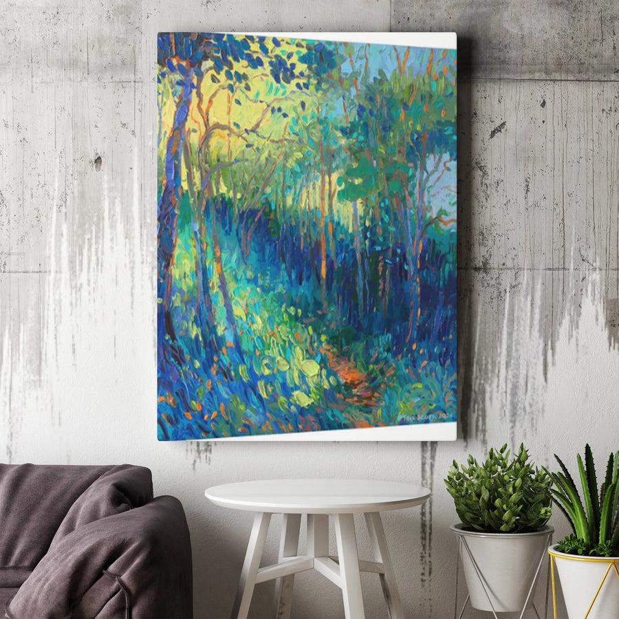 Impressionist Forest Canvas Wall Art | Vibrant Woodland Path Painting | Premium 1.25" Thick Gallery Wrap | Modern Living Room Decor Gift