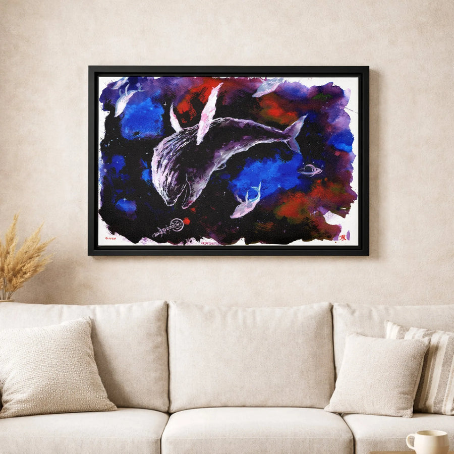 Space Whale Galaxy Canvas Art | Cosmic Watercolor Wall Decor | Premium Gallery Wrap Print | Unique Gift for Astronomy Lovers