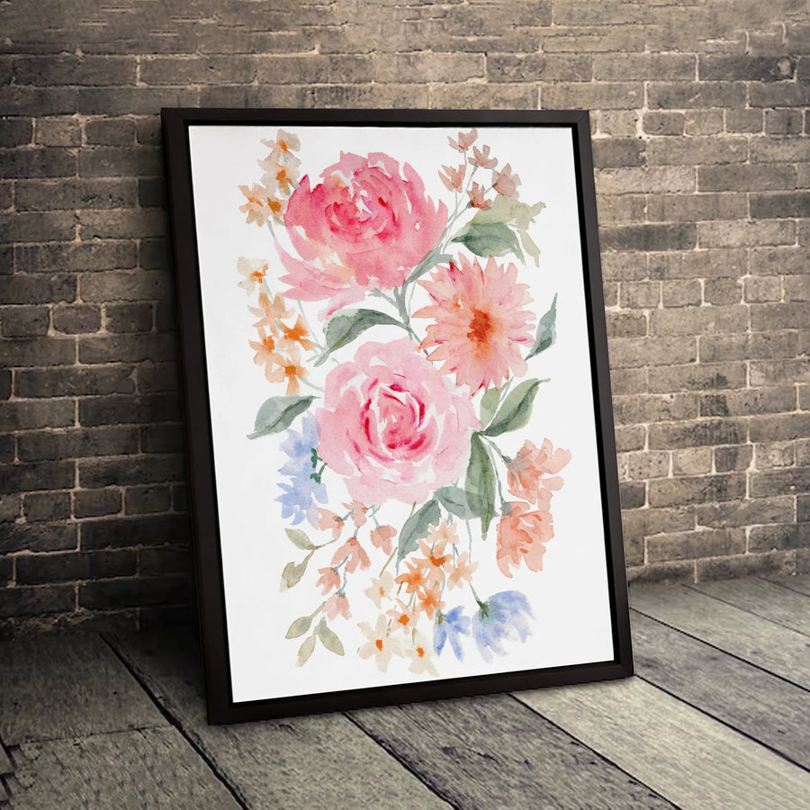 Watercolor Floral Bouquet Canvas Art | Pink Rose and Botanical Print | Premium Fade-Resistant Wall Decor | Elegant Home and Office Gift