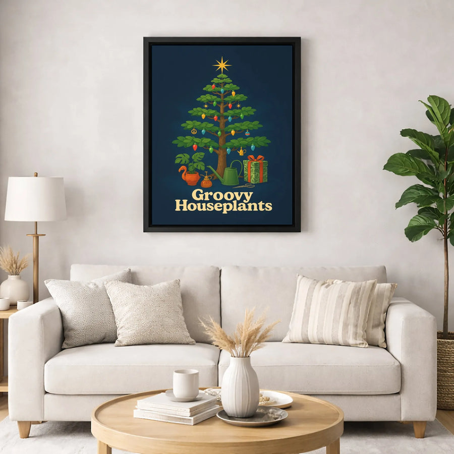 Groovy Houseplants Christmas Tree Canvas Art | Retro Plant Lover Holiday Wall Decor | Premium 1.25" Gallery Wrap | Unique Gardener Gift