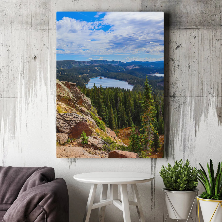 Mountain Lake Landscape Canvas | Serene Evergreen Forest Wall Art | Premium Gallery-Wrapped Print | Nature Lover Home Office Decor Gift