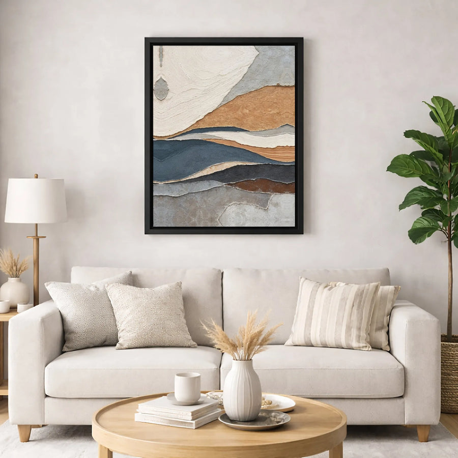 Abstract Layered Landscape Canvas Wall Art | Earth Tone Textured Modern Print | 1.25 Inch Gallery Wrap | Premium Decor for Living Room Office