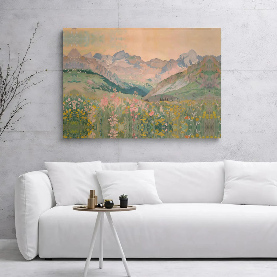 Impressionist Mountain Landscape Canvas | Wildflower Meadow Wall Art | Gallery Wrapped Premium Print | Nature Home Decor Gift
