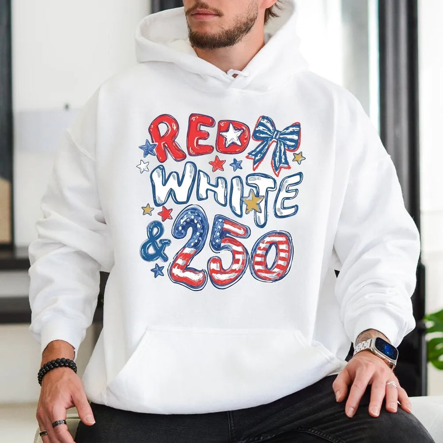 250th Anniversary Hoodie | Red White and 250 USA Flag Graphic | Soft Cotton Blend | Fourth of July Patriotic Gift for Men Women
