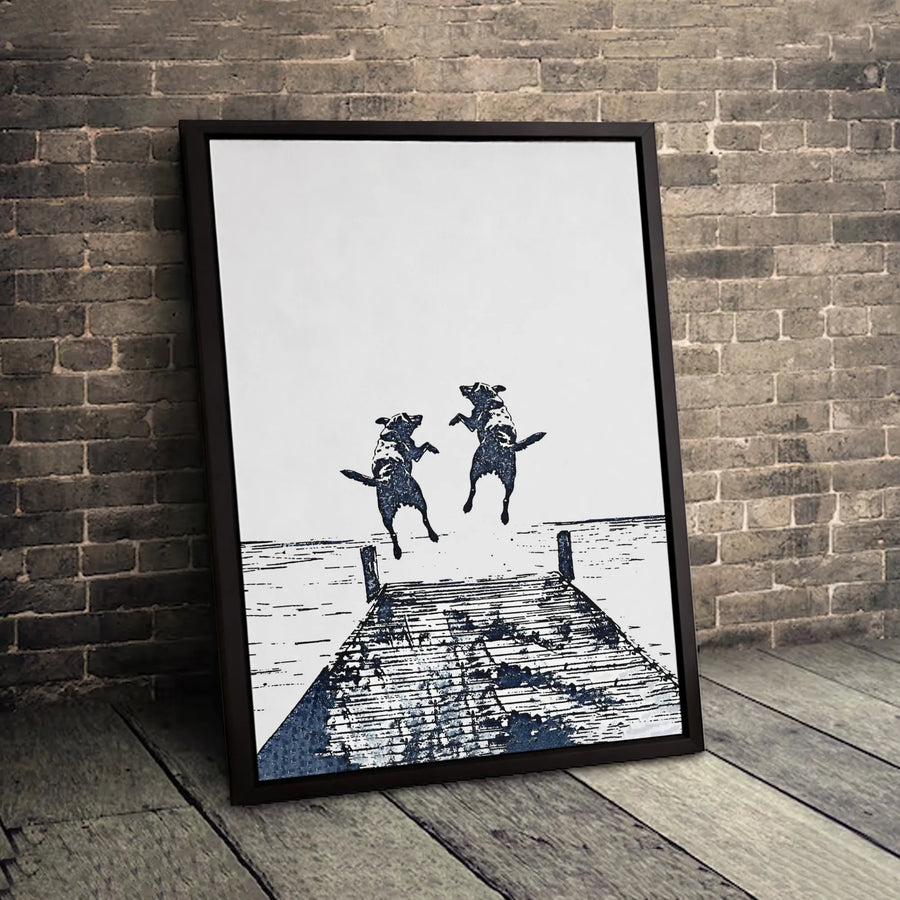 Dog Dock Jumping Canvas Art | Abstract Sketch Wall Decor | Premium Fade-Resistant Gallery Print | Perfect Gift for Dog Lovers