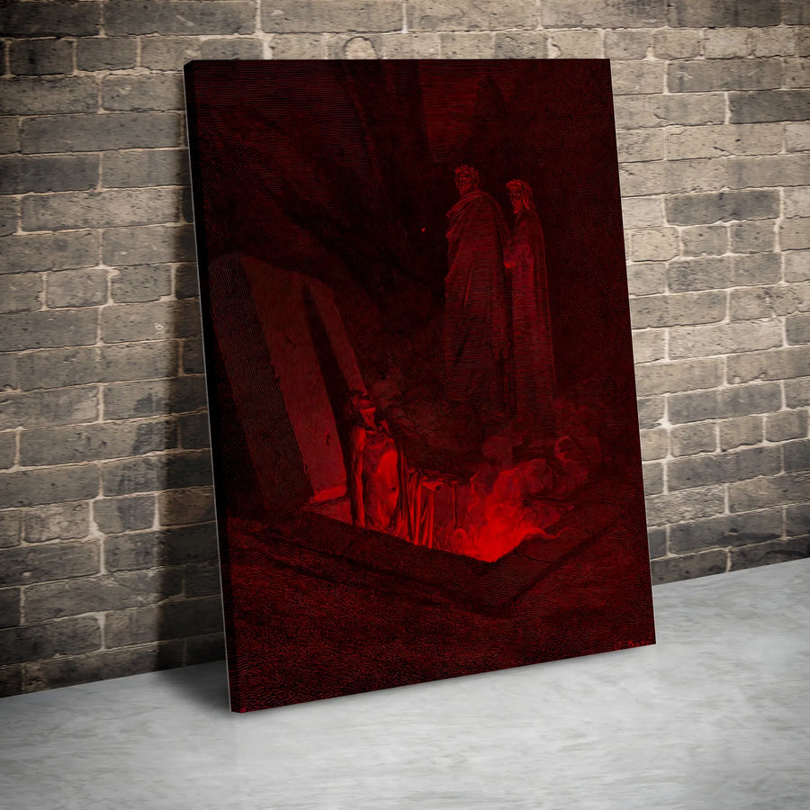 Gustave Doré Dante's Inferno Canvas Wall Art | Dark Academia Red Gothic Engraving | Premium Gallery Wrap Print | Literary Gift for Dark Decor Lovers