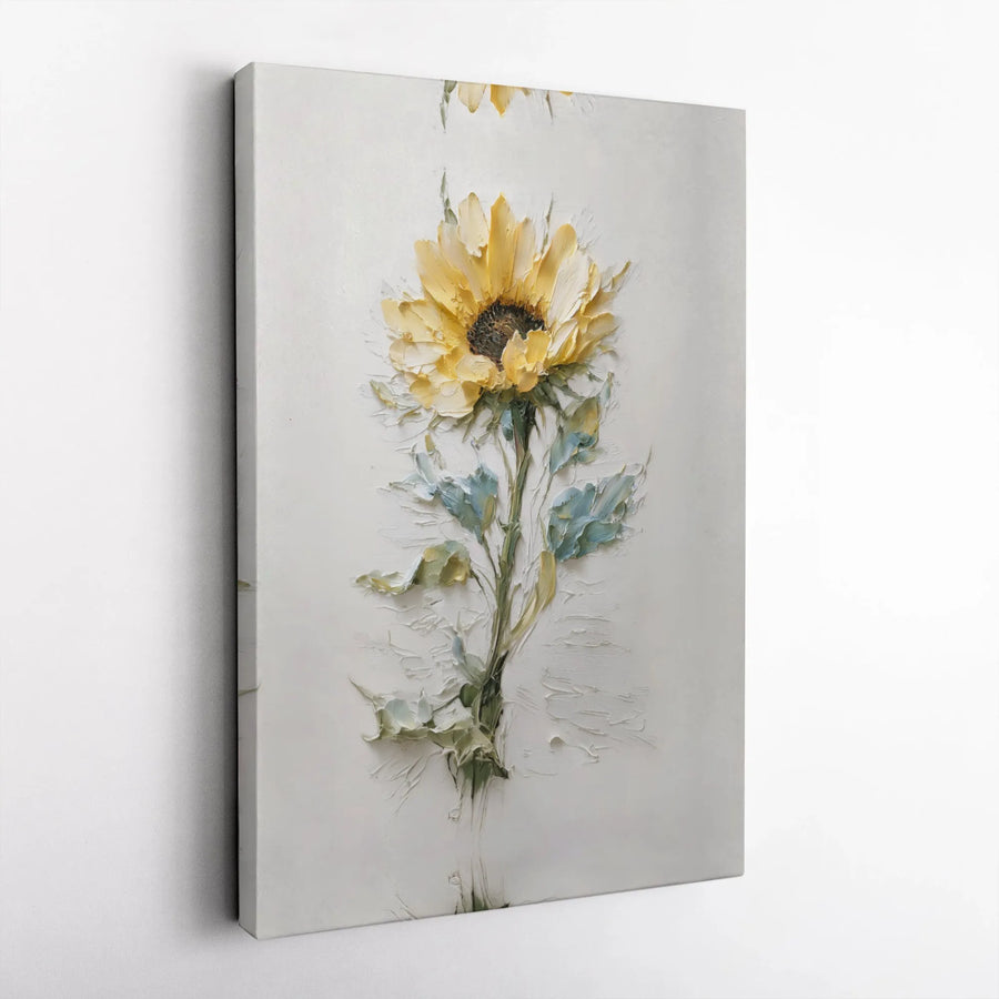 Sunflower Canvas Wall Art | Impasto Oil Painting Texture | Premium Gallery Wrap Print | Floral Modern Home Decor Gift
