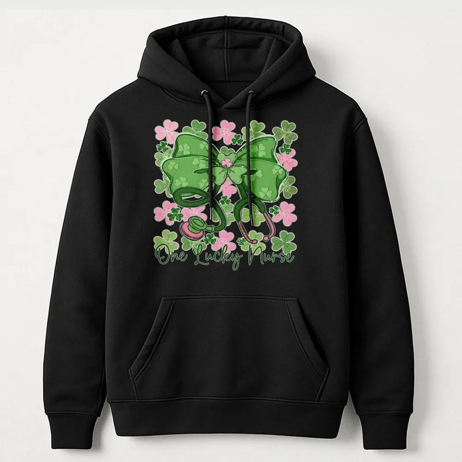 One Lucky Nurse Hoodie | St Patricks Day Shamrock Stethoscope | Premium Cotton Blend | Gift for Registered Nurse RN LPN Nursing Student