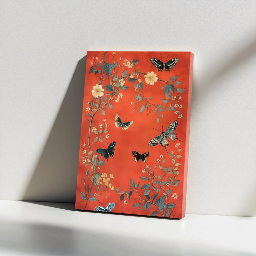Vintage Butterfly Canvas Wall Art | Chinoiserie Floral & Botanical Print | Premium Thick Gallery Canvas | Elegant Home Decor Gift
