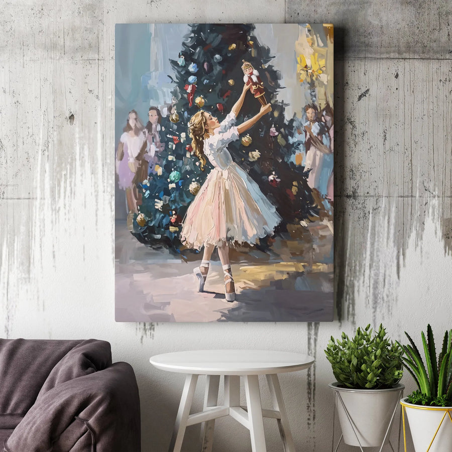 Nutcracker Ballet Canvas Wall Art | Clara's Dance Impressionist Painting | Premium Thick Gallery Wrap Canvas | Collector's Christmas Decor Gift