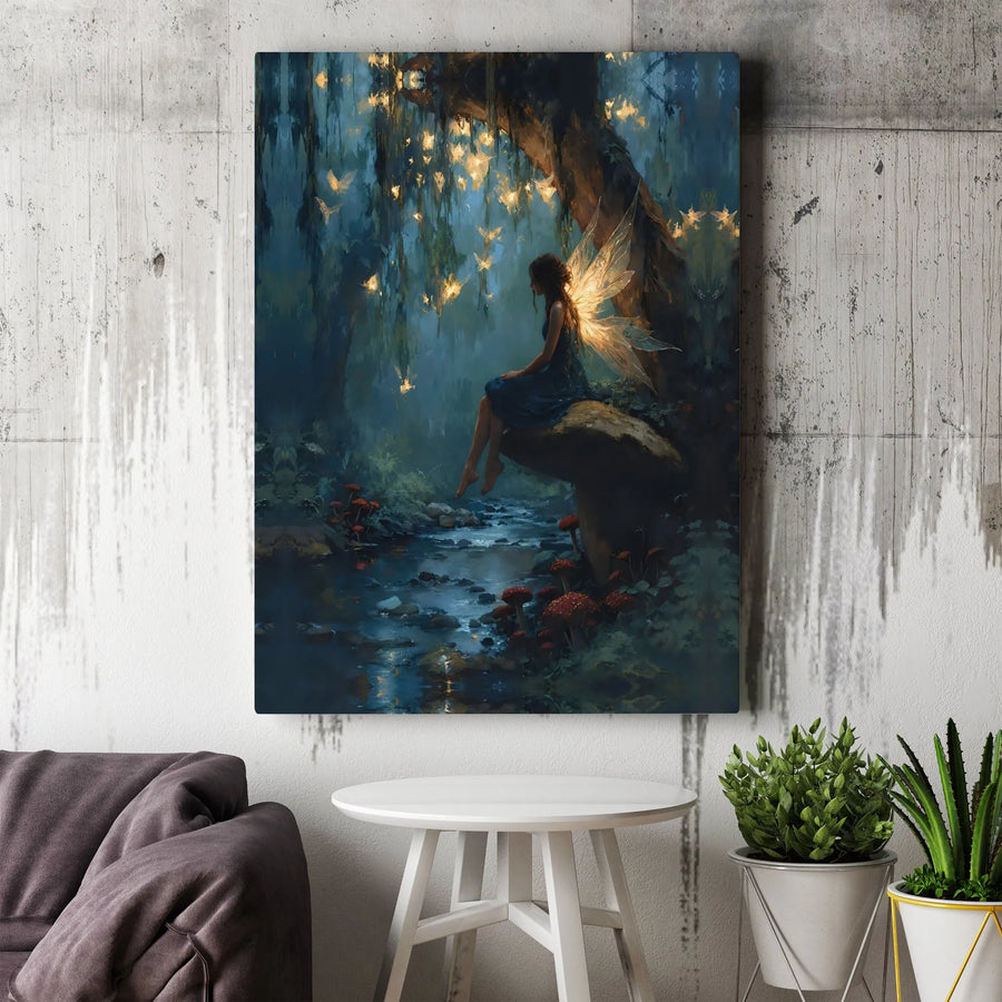 Enchanted Forest Fairy Canvas Art | Glowing Butterfly Wall Decor | Premium Gallery Wrap Print | Whimsical Fantasy Gift for Bedroom