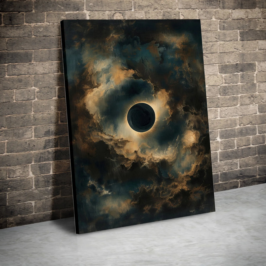 Solar Eclipse Wall Art | Abstract Cosmic Clouds Canvas Print | 1.25 Inch Gallery Wrapped Frame | Modern Space Home Decor Gift