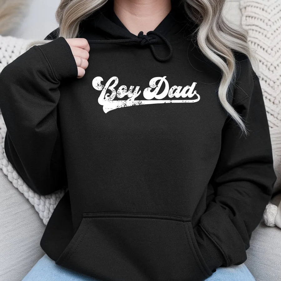 Boy Dad Hoodie | Retro Script Distressed Graphic | Premium Cotton-Blend Sweatshirt | Gift for New Dad, Father's Day