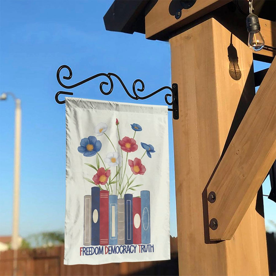 Patriotic Garden Flag | Freedom Democracy Truth Floral Book Stack Art | Premium Weather-Resistant Polyester | Outdoor Yard Decor Gift