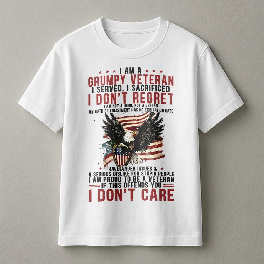 Grumpy Veteran T-Shirt | American Eagle Flag Graphic | Premium Cotton Military Pride Apparel | Unique Retirement Gift for Soldiers & Veterans