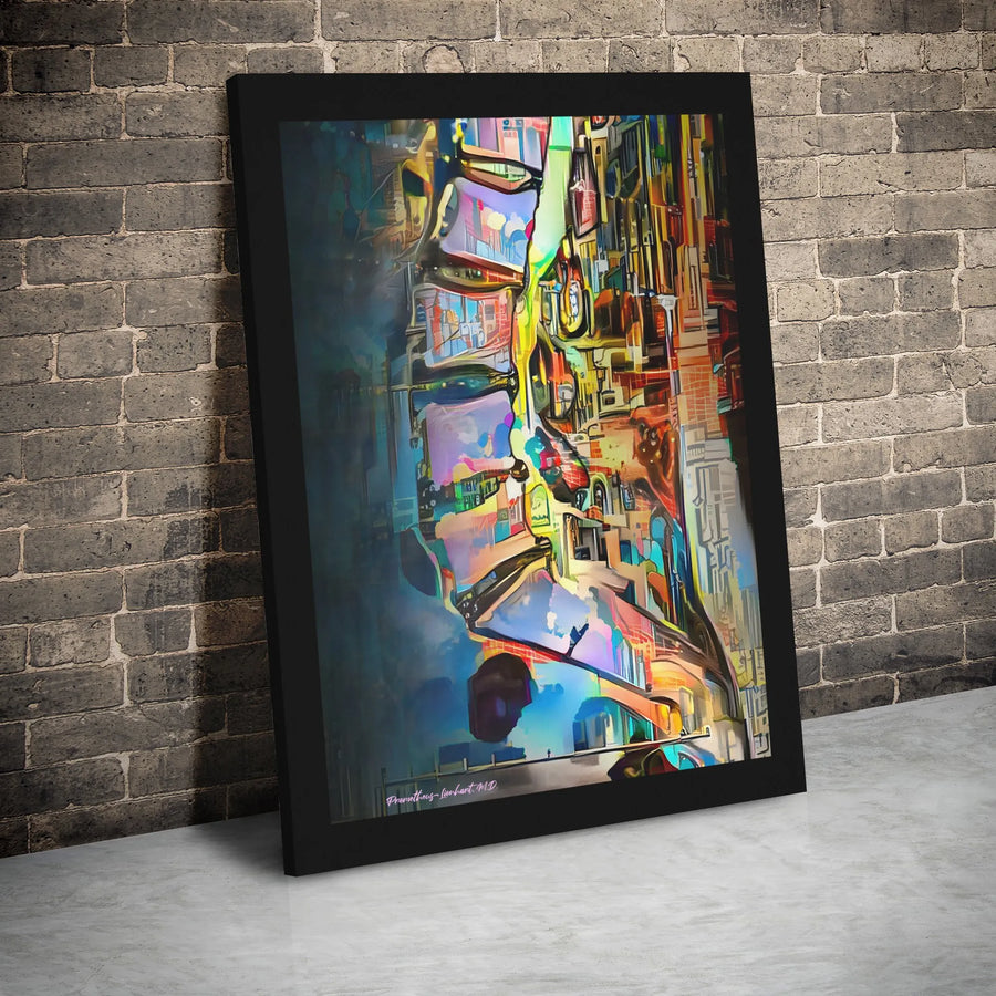 Abstract Cityscape Canvas Wall Art | Colorful Surreal Profile Portrait | Premium Gallery Wrap Decor | Modern Office or Home Wall Decor