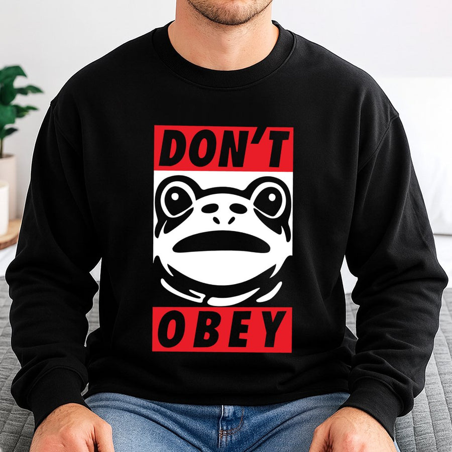 Dont Obey Frog Sweatshirt | Funny Toad Graphic Tee | Premium Cotton Blend Crewneck | Trendy Aesthetic Streetwear Gift For Men And Women