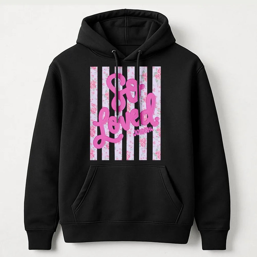 So Loved Hoodie | John 3:16 Coquette Floral Pullover | Cozy Cotton Blend | Christian Faith Gift for Women, Religious Apparel
