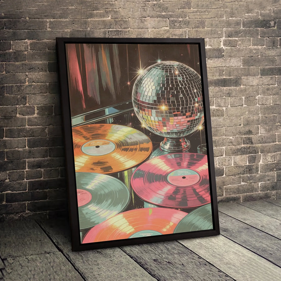 Disco Ball Vinyl Record Art Print | Retro 70s Music Wall Decor | Premium Gallery-Wrapped Canvas | Aesthetic Gift for Music Lovers and Vinyl Collectors