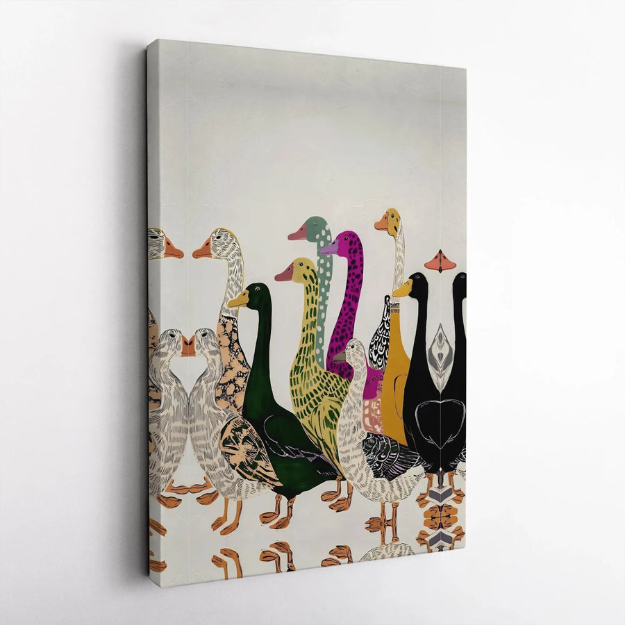 Colorful Geese Canvas Print | Bohemian Style Bird Parade Art | Gallery Quality Thick Canvas | Unique Farmhouse Kitchen Decor