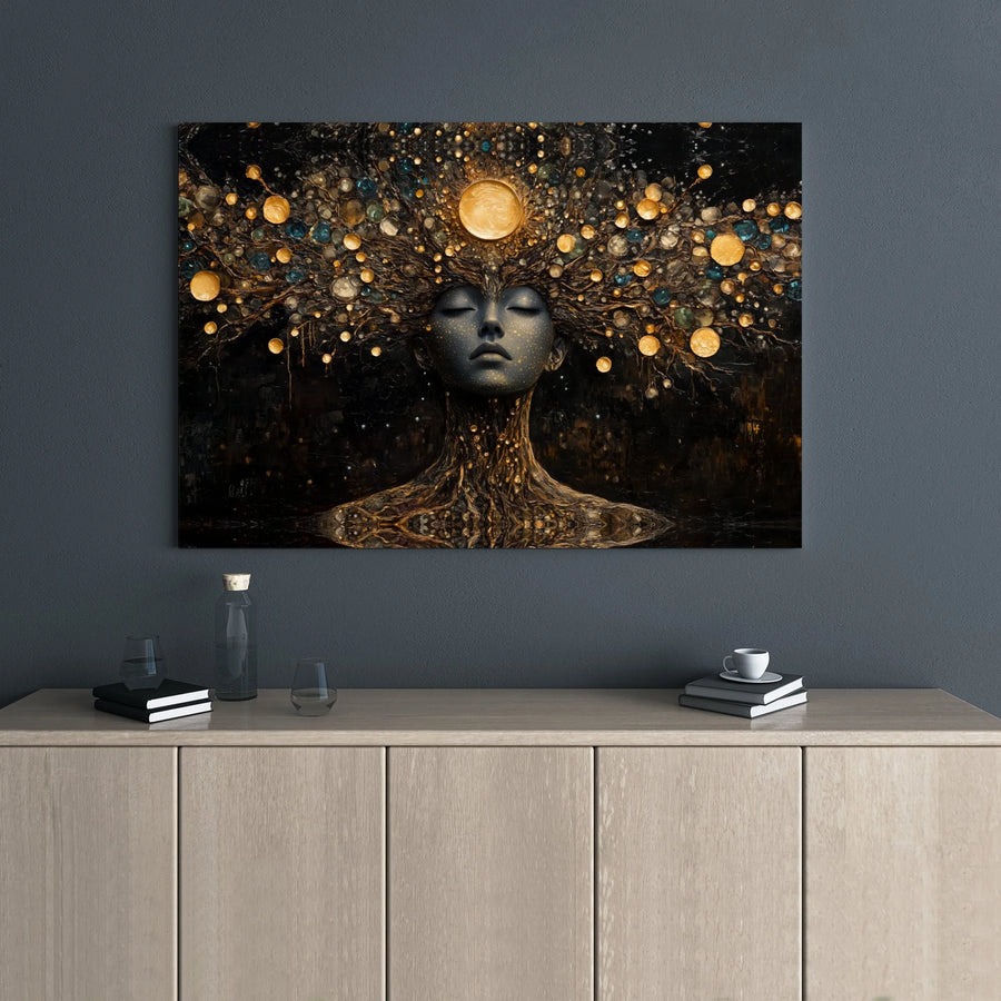 Cosmic Goddess Canvas Art | Surreal Tree of Life Wall Decor | Gallery Wrapped Premium Print | Boho Spiritual Gift for Her