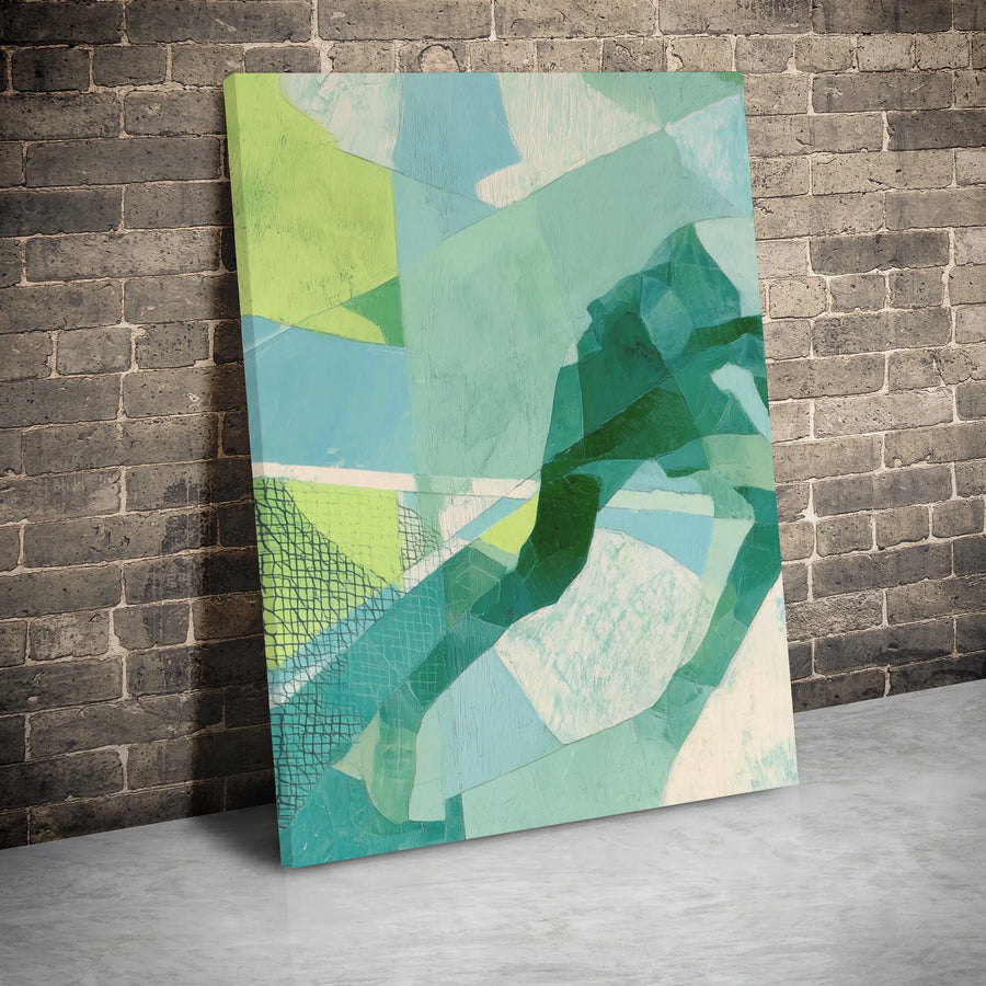 Abstract Geometric Canvas Wall Art | Teal and Green Modern Painting | Premium 1.25-Inch Gallery Wrap | Contemporary Home Decor Gift