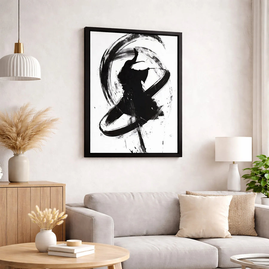 Japanese Samurai Canvas Wall Art | Abstract Ink Brushstroke Warrior | Premium Gallery-Wrapped Print | Minimalist Zen Decor for Home Office