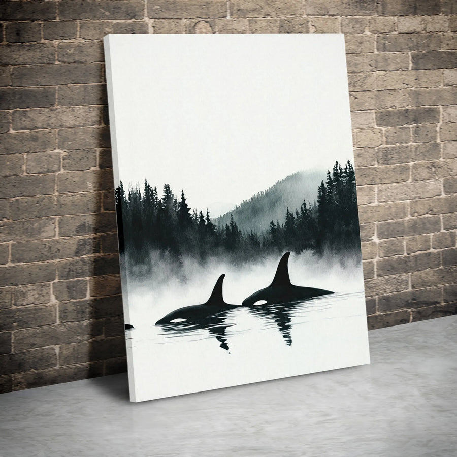 Orca Wall Art | Minimalist Black and White Whale Print | Premium Fade-Resistant Canvas | Modern Coastal Home Decor Gift