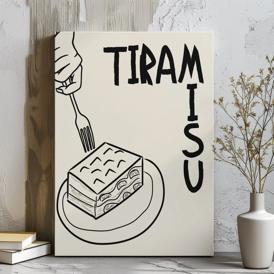 Tiramisu Canvas Wall Art | Minimalist Hand Drawn Food Sketch | Premium Gallery Wrap Print | Kitchen Decor Gift for Coffee Lovers