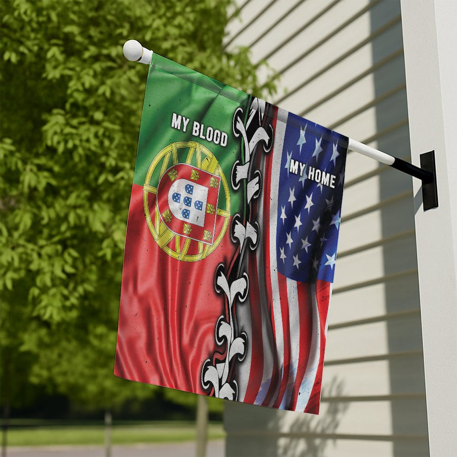 Portugal USA Flag My Blood My Home | Heritage Patriotic Double-Sided House Banner | Premium Fade-Resistant Polyester | Gift for Portuguese Americans