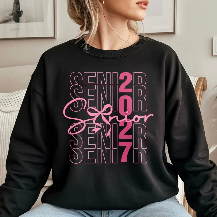 Senior 2027 Sweatshirt | Cute Pink Bow Graphic Sweatshirt | Premium Cotton Blend | Class of 2027 Graduation Gift for Her